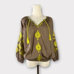 Christophe Sauvat Santorini Embroidered Peasant Top Size XS